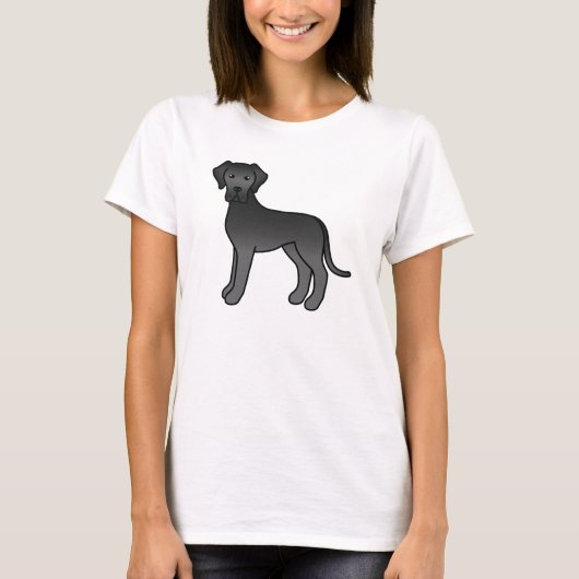 Black Cartoon Great Dane Dog T-Shirt (Vorderseite)