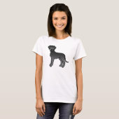 Black Cartoon Great Dane Dog T-Shirt (Vorne ganz)