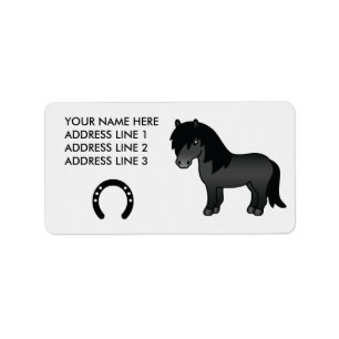 Black Cartoon Shetland Pony Adressaufkleber
