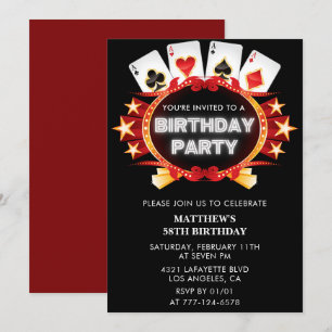 Black Casino Men Las vegas Poker 58. Geburtstag Einladung