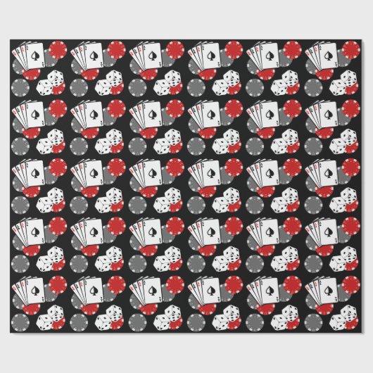 Black Casino Poker Party Wrapping Paper Geschenkpapier (Flach)