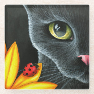 Black Cat 510 ladybug-gelbe Blume Glasuntersetzer