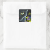 Black Cat 557 Blauer Schmetterling Blume Quadratischer Aufkleber (Tasche)