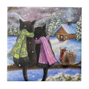 Black Cat 585 Winterschnee Eichhörnchen Fliese