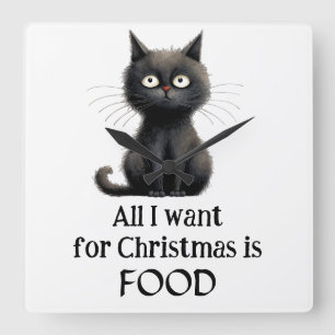 Black Cat Alles, was ich zu Weihnachten Gewollt ha Quadratische Wanduhr