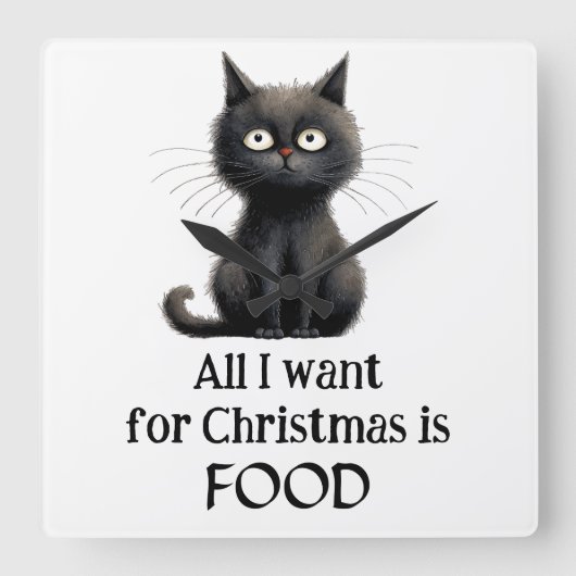 Black Cat Alles, was ich zu Weihnachten Gewollt ha Quadratische Wanduhr (Vorderseite)