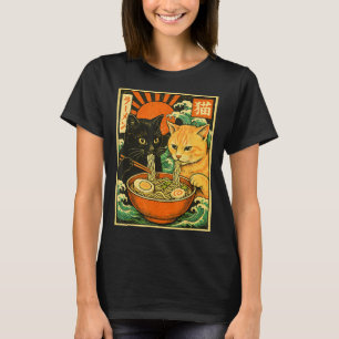 Black Cat & amp; Orange Cat Slurping Ramen Japanis T-Shirt
