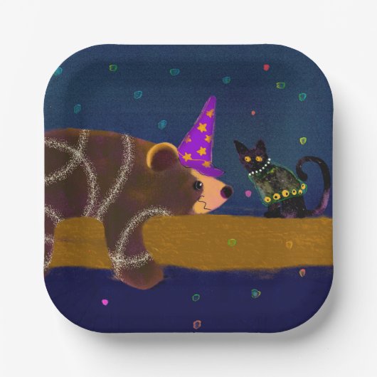 Black Cat and Bär Halloween Paper Plate Pappteller (Vorderseite)