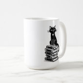 Black Cat and Books - Minimalistisches Design Kaffeetasse (VorderseiteRechts)