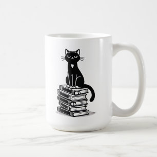 Black Cat and Books - Minimalistisches Design Kaffeetasse
