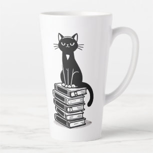 Black Cat and Books - Minimalistisches Design Milchtasse