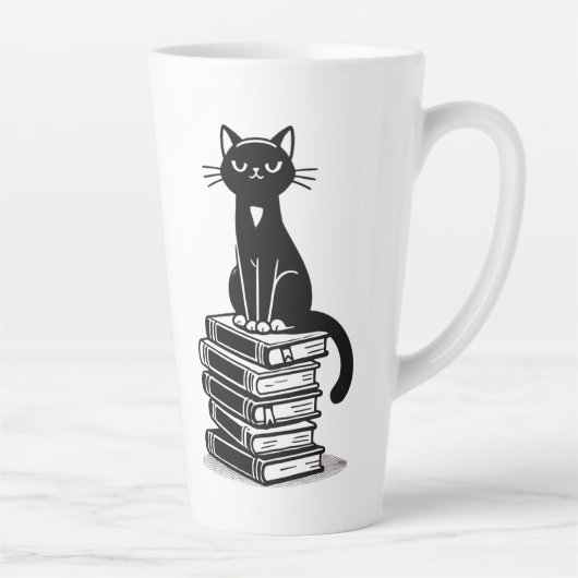 Black Cat and Books - Minimalistisches Design Milchtasse (Rechts)