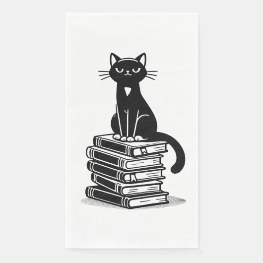 Black Cat and Books - Minimalistisches Design Serviette (Vorderseite)
