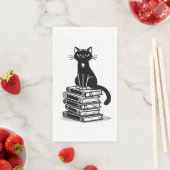 Black Cat and Books - Minimalistisches Design Serviette (Beispiel)