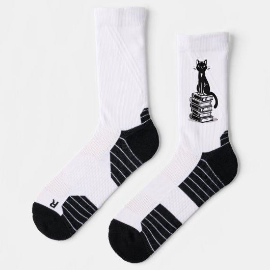 Black Cat and Books - Minimalistisches Design Socken (Links)