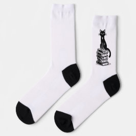 Black Cat and Books - Minimalistisches Design Socken