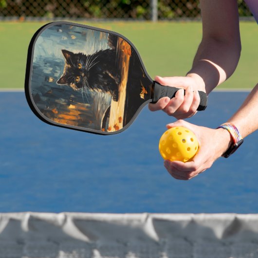 Black Cat and Cafe at Night Pickleball Schläger (InSitu)