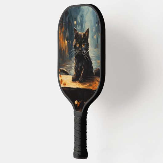 Black Cat and Cafe at Night Pickleball Schläger (Links)