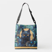 Black Cat and Celestial Moon Crossbody Bag Tragetaschen Mit Langen Trägern (Rückseite)