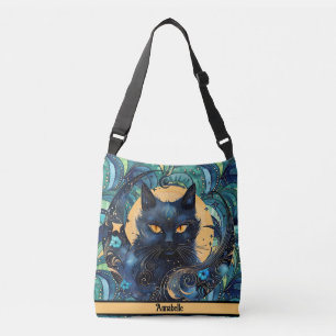 Black Cat and Celestial Moon Crossbody Bag Tragetaschen Mit Langen Trägern