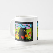Black Cat and Chick Cute Folk Art Cat Lover Gift Kaffeetasse (Vorderseite Links)