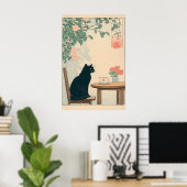 Black Cat And Coffee Print Ukiyo-e Japandi Art Poster (Heimbüro)