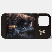 Black Cat and Coffee with Monogram Case-Mate iPhone Hülle (Rückseite (Horizontal))
