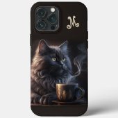 Black Cat and Coffee with Monogram Case-Mate iPhone Hülle (Rückseite)
