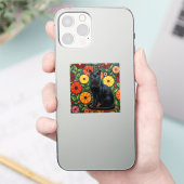 Black Cat and Colorful Folk Art Flowers Aufkleber (Telefon)