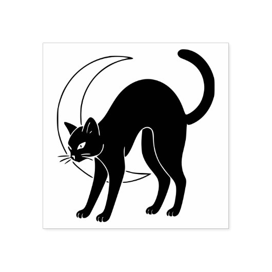 Black Cat and Crescent Moon Line Art Gummistempel (Prägung)