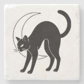 Black Cat and Crescent Moon Line Art Steinuntersetzer (Vorderseite)