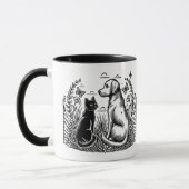 Black Cat and Golden Retriever Silhouette Tasse (Links)