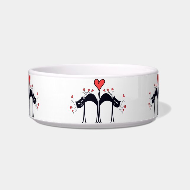 Black Cat and Hearts Keramik Pet Bowl Napf (Vorderseite)