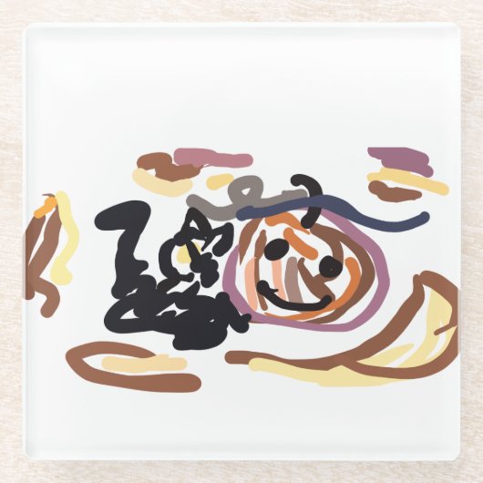 Black Cat and Jack  O Lantern Smile latte   Glasuntersetzer (Vorderseite)