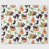 Black Cat and Pumpkin Halloween Pattern Geschenkpapier (Flach)