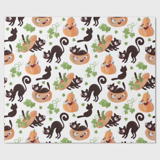 Black Cat and Pumpkin Halloween Pattern Geschenkpapier (Flach)