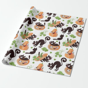 Black Cat and Pumpkin Halloween Pattern Geschenkpapier