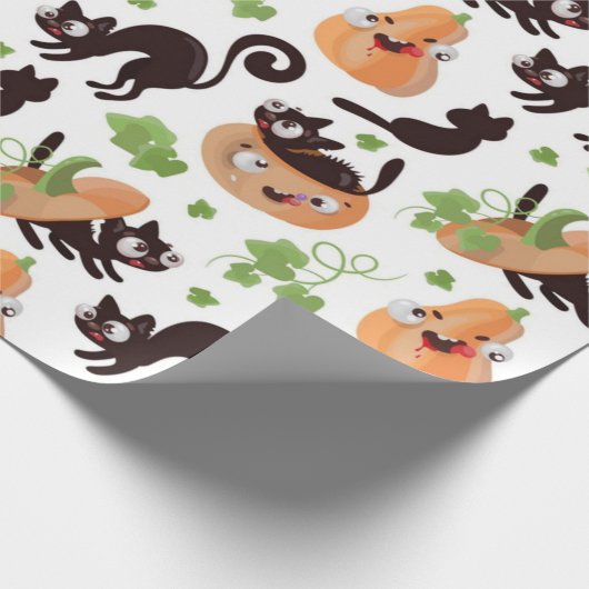 Black Cat and Pumpkin Halloween Pattern Geschenkpapier (Ecke)