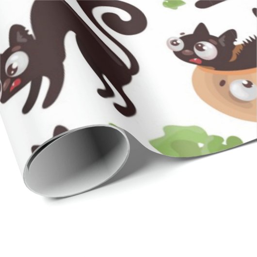Black Cat and Pumpkin Halloween Pattern Geschenkpapier (Rolleneckpunkt)