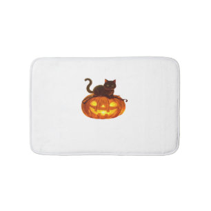 Black Cat and Pumpkin - Spooky Halloween Magic Cla Badematte