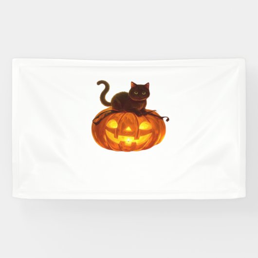 Black Cat and Pumpkin - Spooky Halloween Magic Cla Banner (Horizontal)