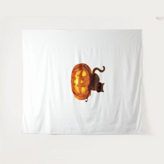 Black Cat and Pumpkin - Spooky Halloween Magic Cla Wandteppich (Vorderseite (Horizontal))