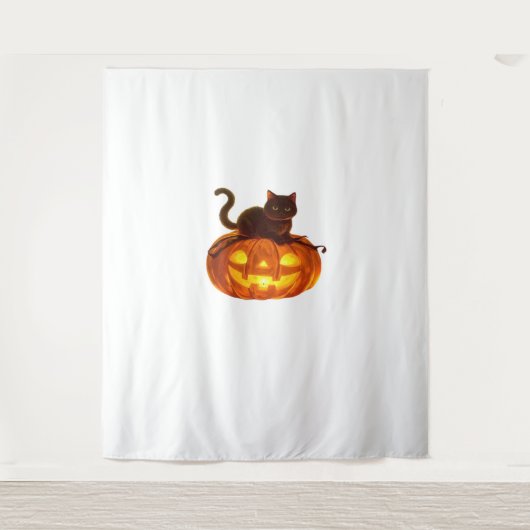 Black Cat and Pumpkin - Spooky Halloween Magic Cla Wandteppich (Vorderseite)