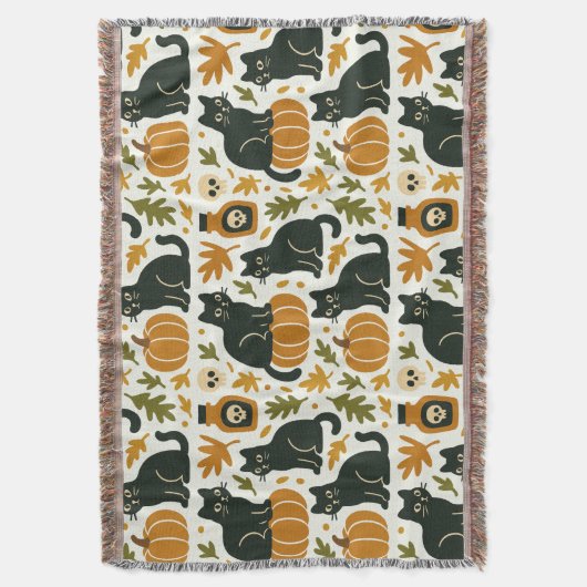 Black Cat and Pumpkin Woven Decke (Vorderseite Vertikal)