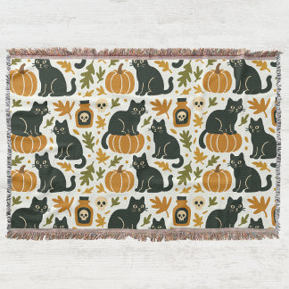 Black Cat and Pumpkin Woven Decke