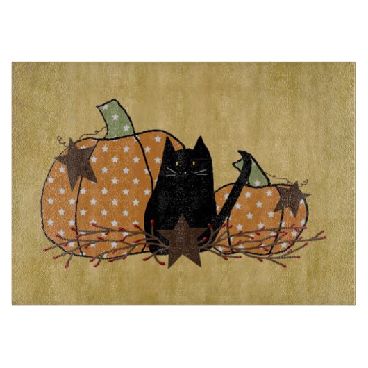 Black Cat and Pumpkins Glass Cutting Board Schneidebrett (Vorderseite)