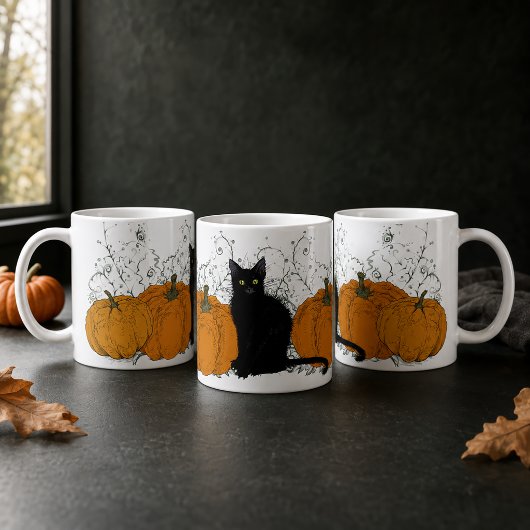 Black Cat and Pumpkins Halloween Kaffeetasse