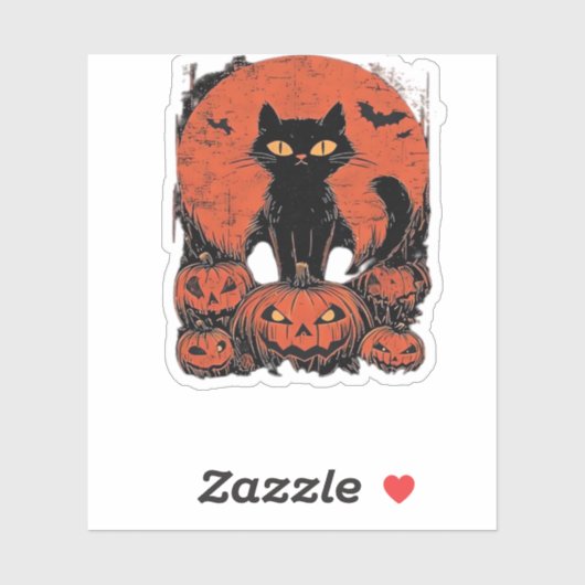 Black Cat and Pumpkins - Halloween T - Shirt Art C Aufkleber (Blatt)