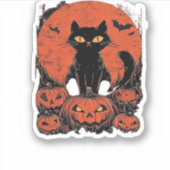 Black Cat and Pumpkins - Halloween T - Shirt Art C Aufkleber (Vorderseite)