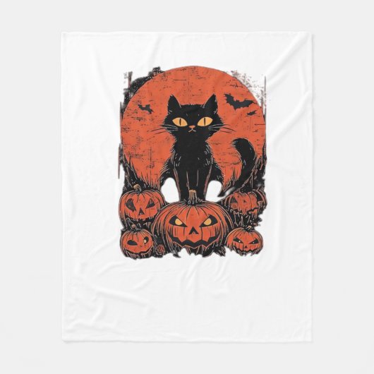 Black Cat and Pumpkins - Halloween T - Shirt Art C Fleecedecke (Vorderseite)
